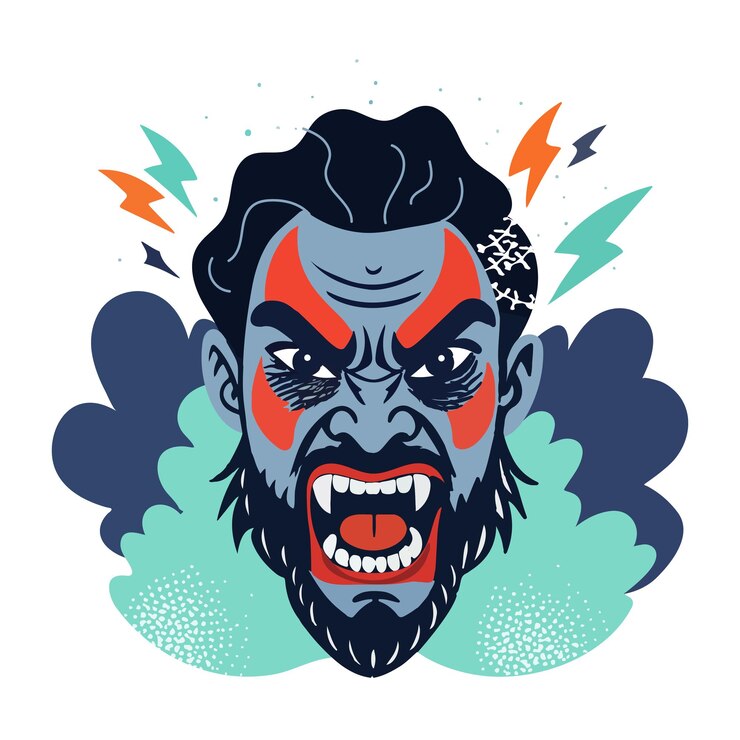 Vector angry man sticker in flat style