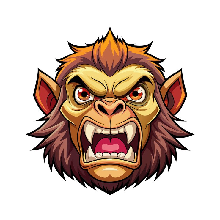Angry monkey face on white background