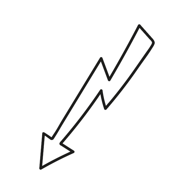 Angular arrow in lightning shape doodle Hand drawn element for navigation and presentations