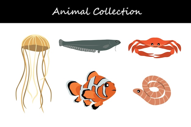 Animals collection isolated on white background Flat style vector illustration