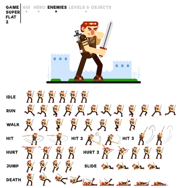animation of a warrior with a sword for creating a video game