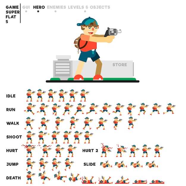 animation of a young man with a pistol for creating a video game