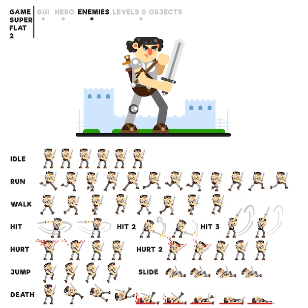 animation of an armored warrior with a sword for creating a video game