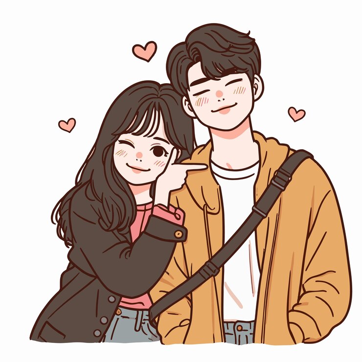 Vector anime couple vector illustration cute couple korean