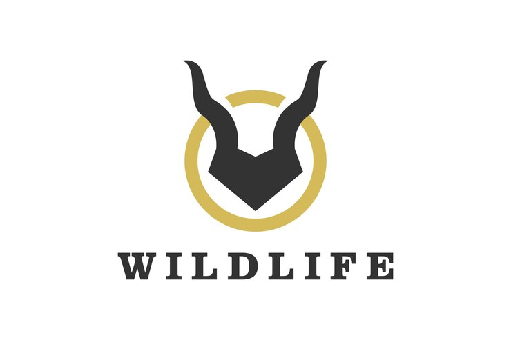 Vector antelop horn skull logo animal head deer antler stag icon symbol