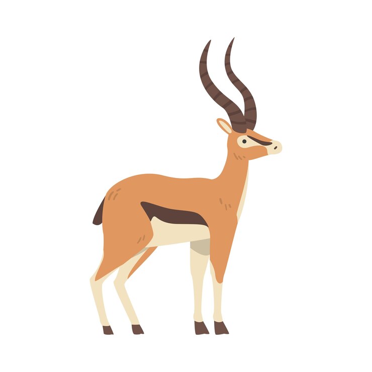 Vector antelope african animal side view of wild herbivore jungle animal cartoon vector illustration