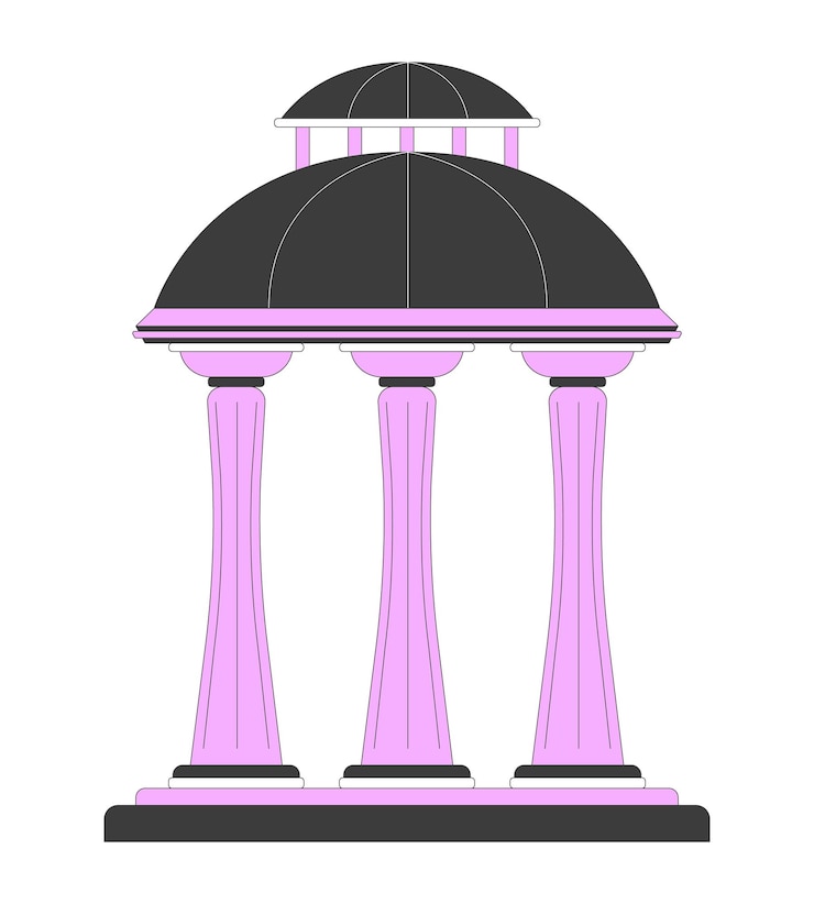 Vector antique gazebo with dome roof 2d linear cartoon object