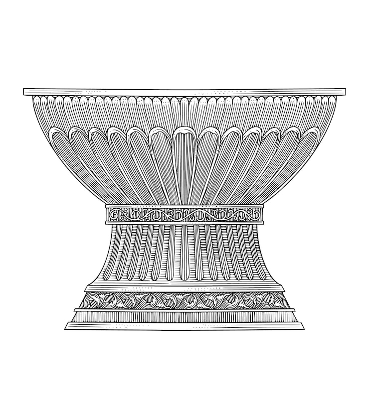 Vector antique medieval vase with floral ornament vintage engraving drawing style illustration