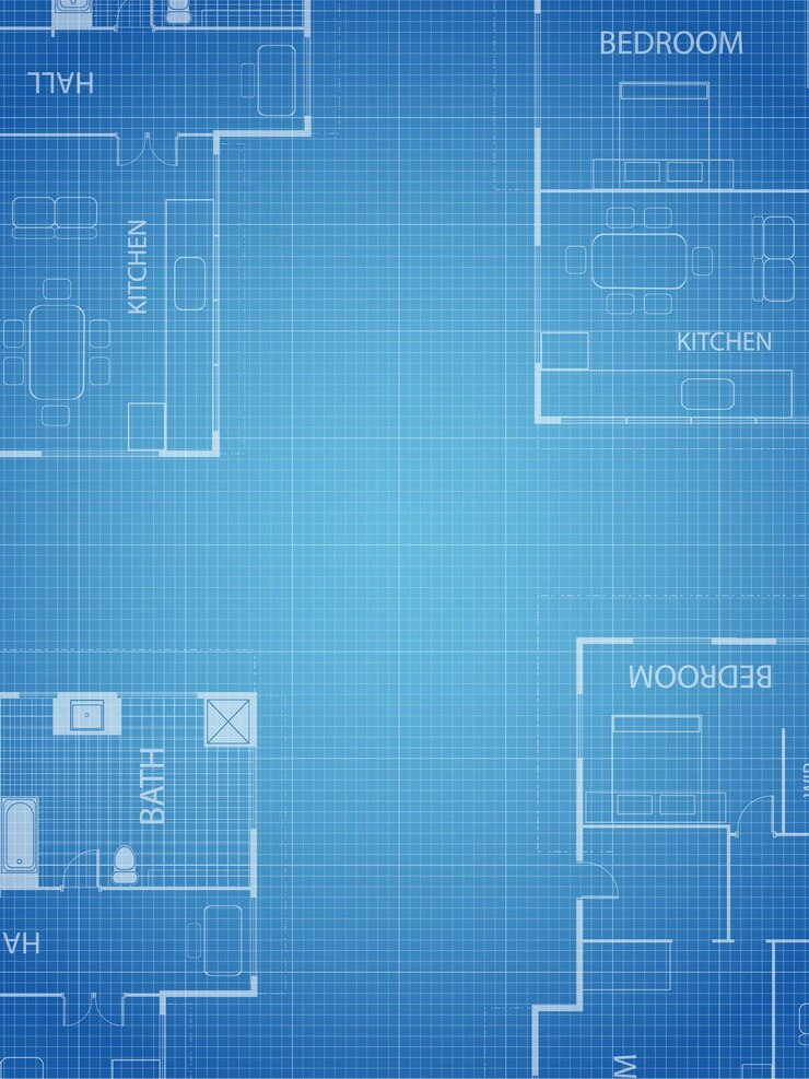 Apartemen denah lantai vektor cetak biru Penempatan furnitur rumah profesional