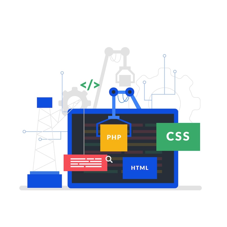 Vector app development concept with laptop screen