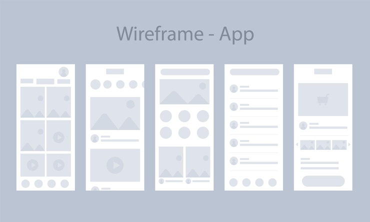 Vector app wireframe grey blue ui