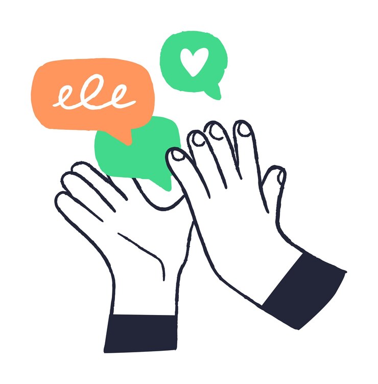 Vector applauding hands with speech bubbles illustration