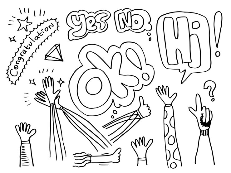 Vector applause hand draw on white background with ok hi yes no congratulation textvector illustration