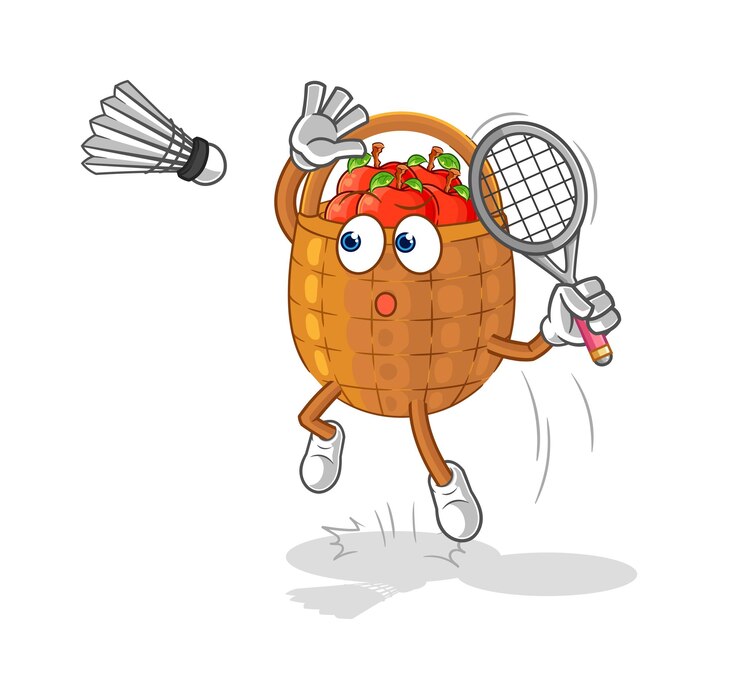 Vector apple basket smash at badminton cartoon cartoon mascot vector