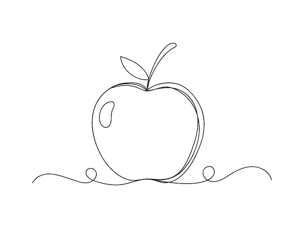 Apple continuous one line art shape isolated vector illustration