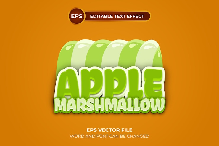 Vector apple marshmallow logo with editable text effect