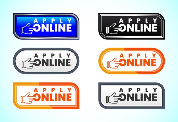 Apply online button set of different shapes and colors Suitable for mobile app and website UI design