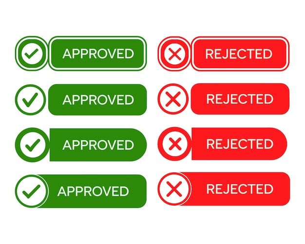 Approved and Rejected Icons Green Check Red X Marks