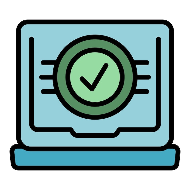 Approved online test icon outline vector School study Computer education color flat