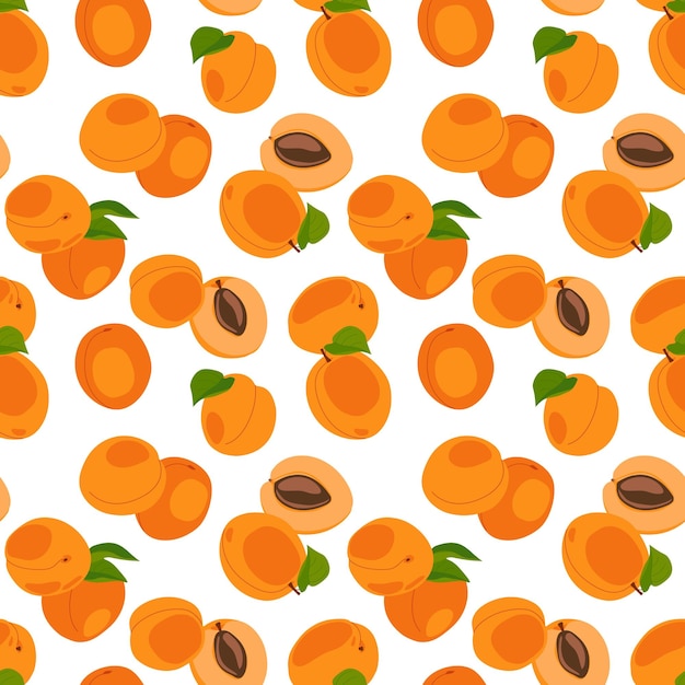 apricot seamless pattern vector fruits whole and cut into pieces on a white background summer tropical endless background for label fabric packaging