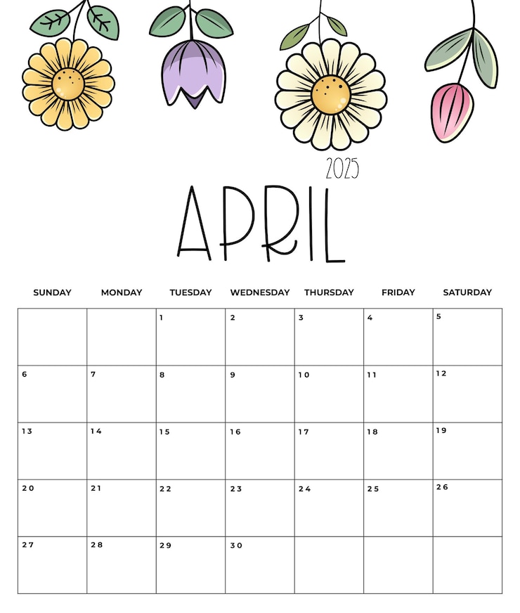 Vector april 2025 monthly calendar with notes for school students and kids