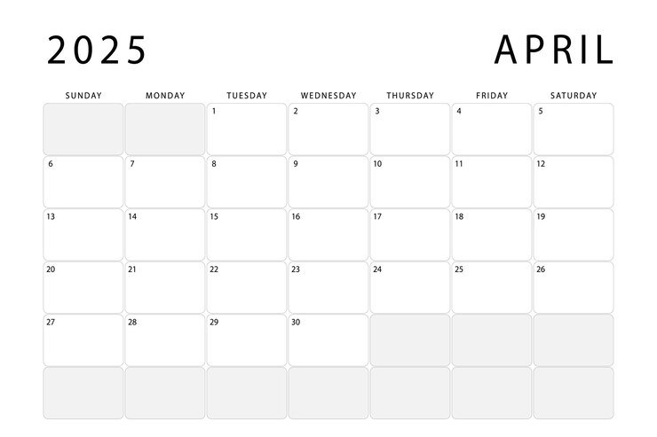 Vector april 2025 monthly planner calendar template sunday start vector design