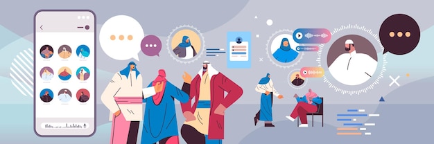 Arab people communicating by voice messages audio chat application social media online communication