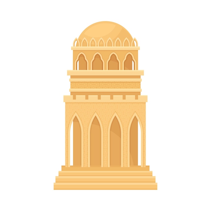 Vector arabic building with rounded roof and pointed arches with geometric ornament vector illustration
