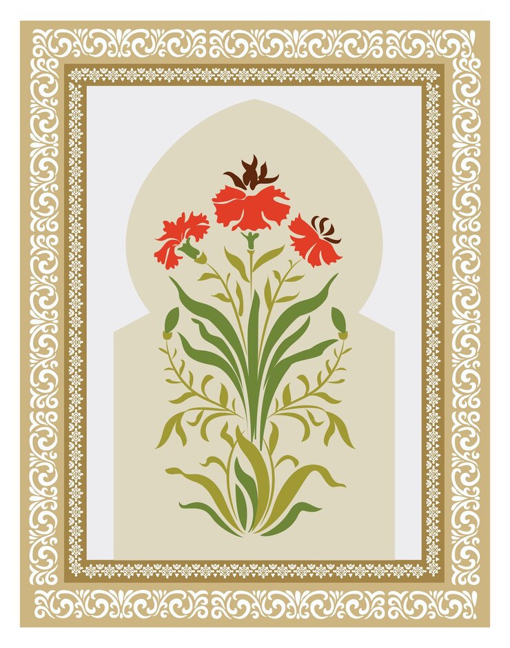 Vector arabic or islamic indian mughal floral traditional ornament with arch and motif borders