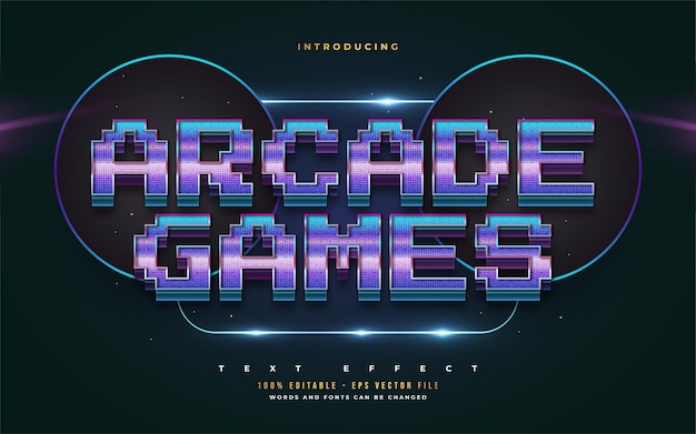 arcade games text style in colorful gradient with embossed effect. editable text style effect