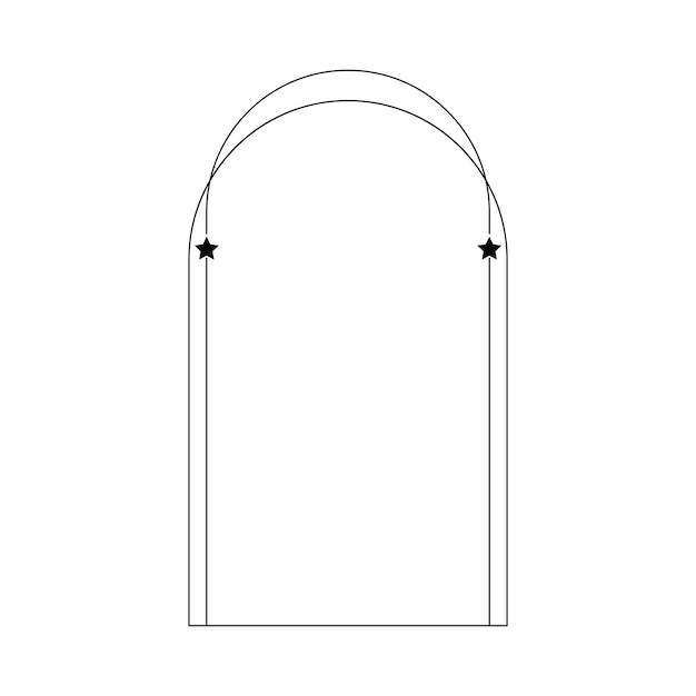 Arch frame border icon with star shape symbol for decorative vintage doodle element for design