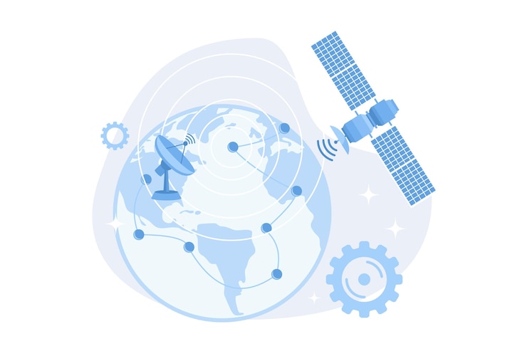 Vector area jangkauan gps pengamatan bumi spaceidea yang mengorbit navigasi satelit ruang angkasa kosmos alam semesta