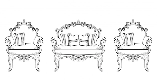 Armchair and commode table furniture with luxurious ornaments