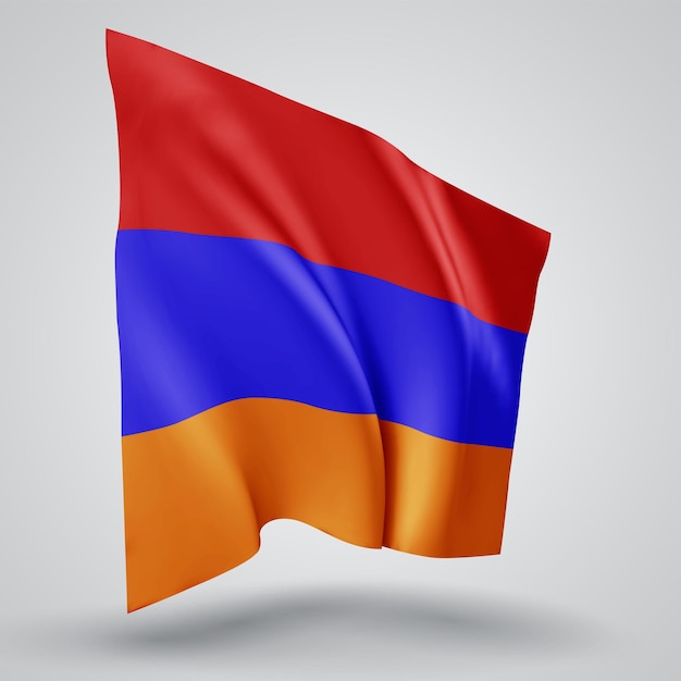 Armenia, vector flag with waves and bends waving in the wind on a white background.