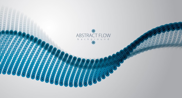 Array of particles flowing, dynamic sound wave. 3d vector illustration. Mesh of blurred dots, beautiful illustration.