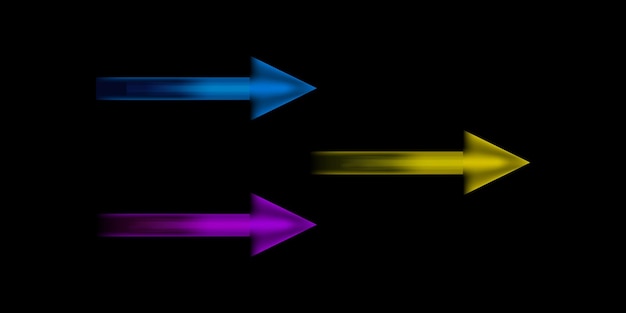 Arrow neon sign three dimensional multi color vector style Isolated on dark background