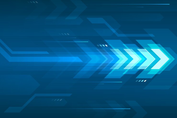 Vector arrow speed abstract blue background, communication data transfer technology concept.