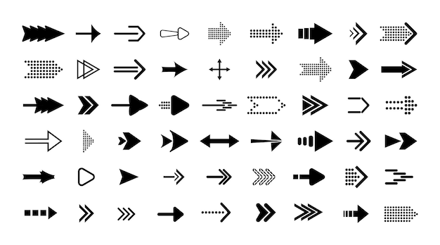 Arrow symbols Pointer and recycle signs Different forms Vector illustration