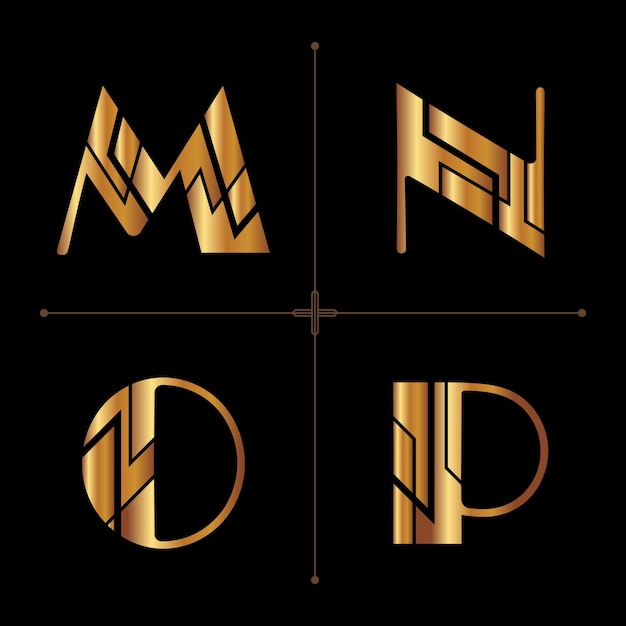 Art deco alphabet design letters vintage vector m n o p