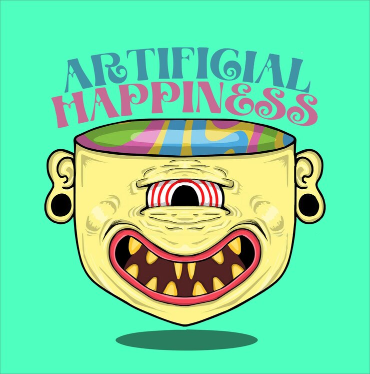Vector artificial happiness cartoon vector illustration