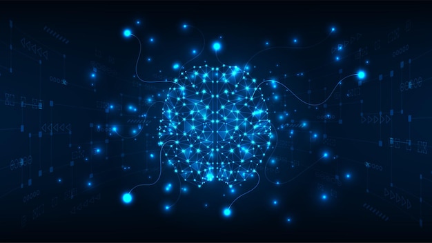 Artificial intelligence hardware concept Giowing connection hologram brain Technology background
