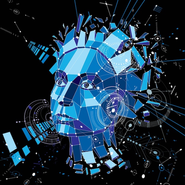 Artificial intelligence head, low poly style 3d vector wireframe object broken into different particles. Modernistic background can be used in projects on subject of human mind and consciousness.