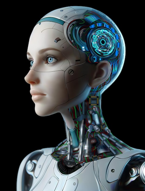 Artificial Intelligence in the Female Cybernetic Body as Photorealistic Vector Illustration