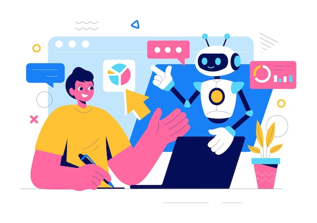 artificial intelligence vector illustration featuring a digital brain technology and engineering with a programmer analyzing data or scientific