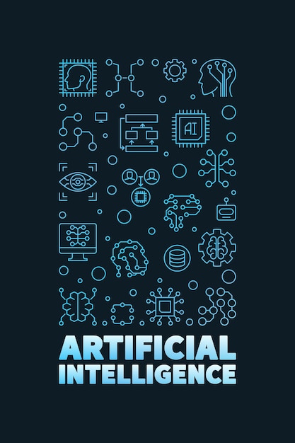Artificial Intelligence vertical blue outline banner AI concept modern illustration with dark background