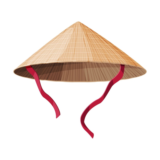 Asian Conical Straw Hat Traditional Chinese or Vietnamese Headdress Flat Vector Illustration