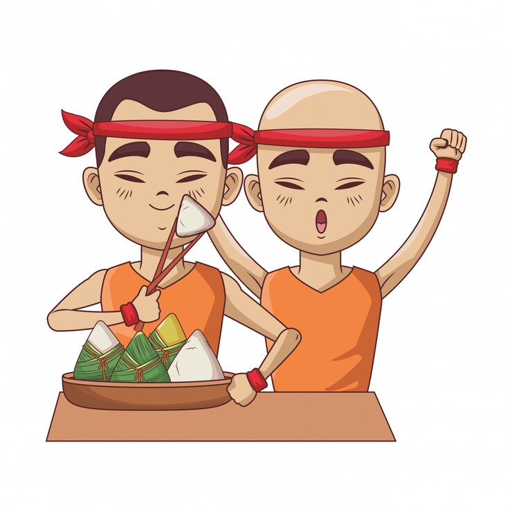 Vector asian men with rice dumplings