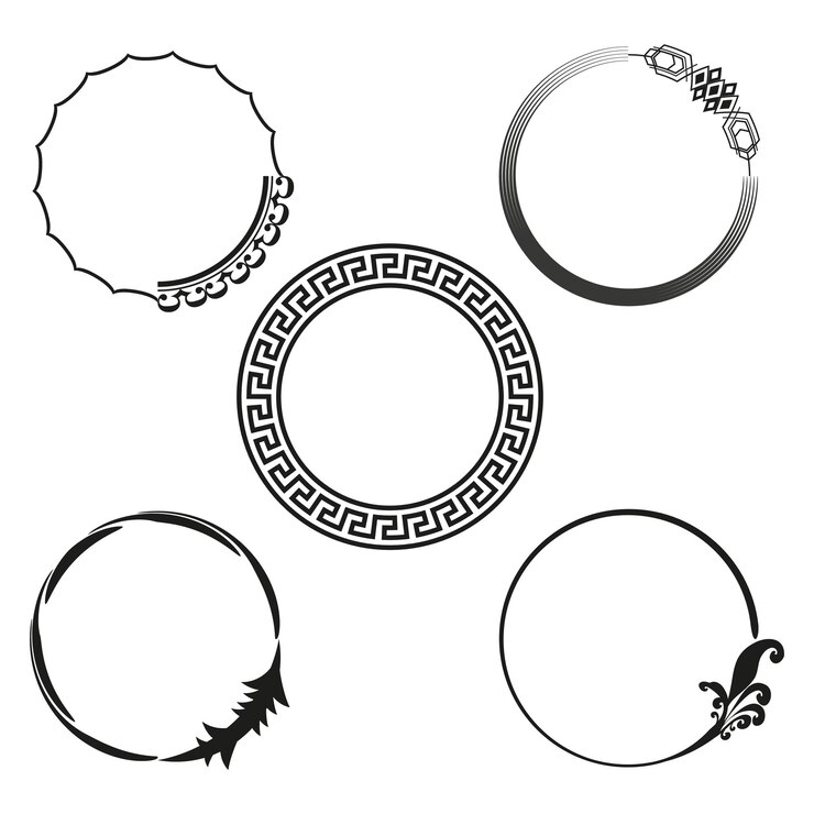 Assorted decorative frames set Black and white circular borders Vector ornate designs
