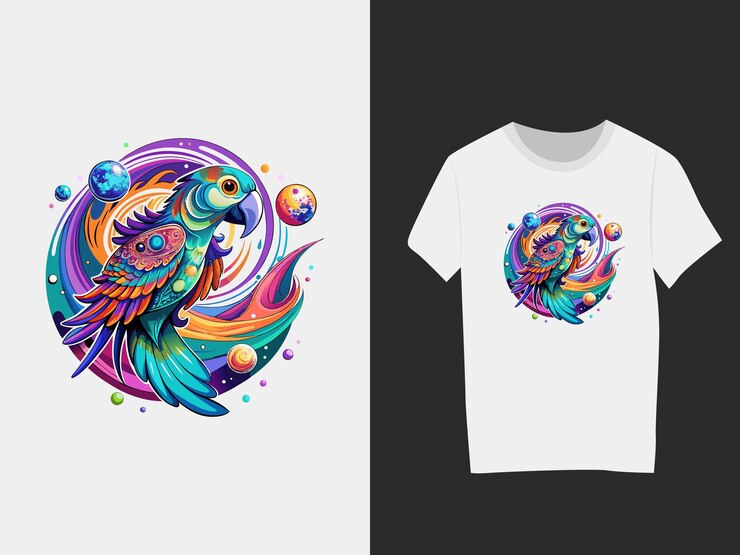 Vector astronomy amazon parrot tshirt design