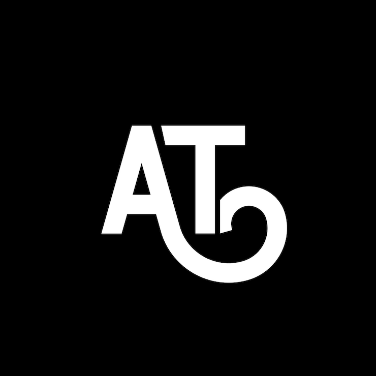 Vector at letter logo design on black background at creative initials letter logo concept at letter design at white letter design on black background a t a t logo
